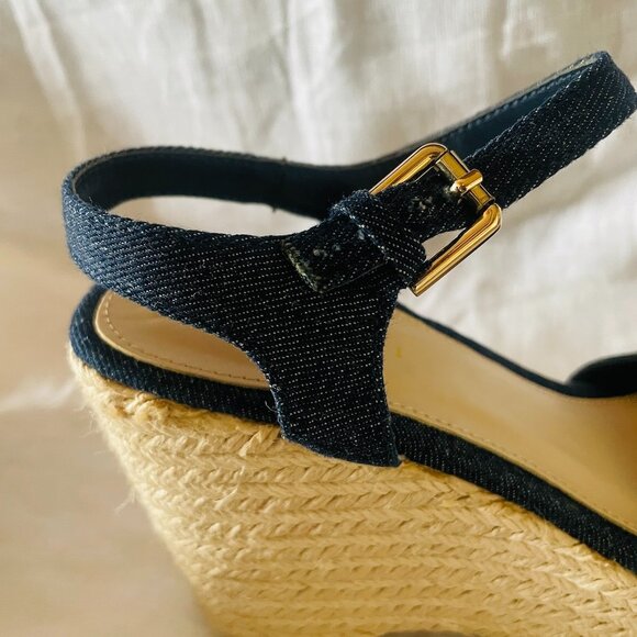 Denim Jute Wedge Ankle Strap Open Toe Espadrille Sandals - Picture 8 of 12